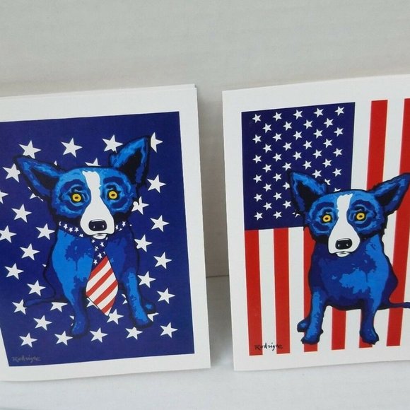 Folk Pop Dog Art American Patriotic George Rodrigue New Cards USA Red White Blue - Picture 9 of 14